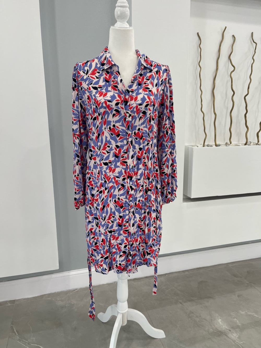 Well Worn Red, Blue & White Floral Shirt Dress